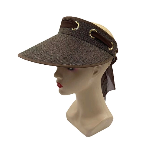 Summer Sun Visor Hat Straw Woven Wide Brim UV Protection Chiffon Ribbon Bow Empty Top Sunshade Beach Vacation Travel Elegant