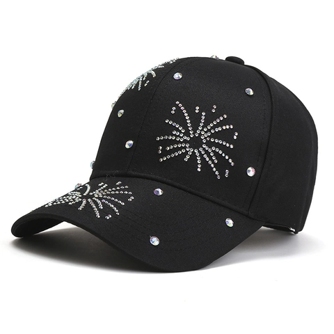 Dames Mode Polyester Baseball Cap Glinsterende Strass Bloem Patroon Ademend Zonbescherming Outdoor Hat
