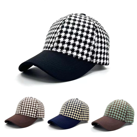 Vintage Houndstooth Polyester Honkbalpet Voor Heren Dames Casual Kleurblokkering Warm Zonnescherm Outdoor Reizen Verstelbare Pet