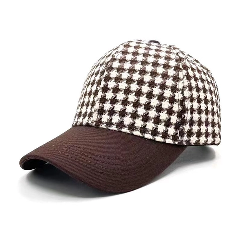 Vintage Houndstooth Polyester Honkbalpet Voor Heren Dames Casual Kleurblokkering Warm Zonnescherm Outdoor Reizen Verstelbare Pet