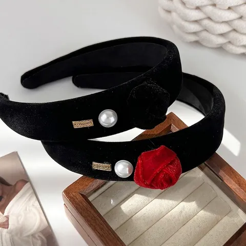 Cerchietto in Tessuto con Rosa e Perla Artificiale Vintage per Donna Elegante Cerchio per Capelli Floreale Accessori Capelli