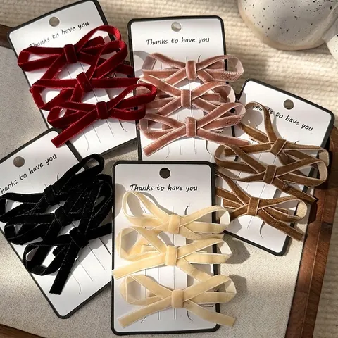 Elegant Velvet Bow Hair Clips For Women Girls Vintage Handmade Duckbill Clips Princess Style Hair Accessories Multi Colors