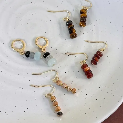 Vintage Natural Stone Beaded Drop Earrings For Women Retro Tiger Eye Agate Handmade Dangle Earrings Jewelry Gift