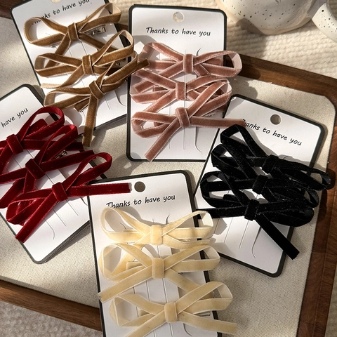 Elegant Velvet Bow Hair Clips For Women Girls Vintage Handmade Duckbill Clips Princess Style Hair Accessories Multi Colors