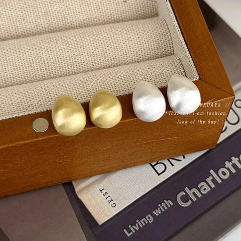 Orecchini a Bottone a Goccia Minimalisti in Rame Spazzolato Opaco Forma di Goccia Oro Argento Eleganti Orecchini da Donna