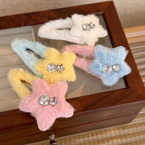 Fermagli per Capelli a Stella in Peluche Con Strass Dolce Clip BB a Forma di Stella Morbida Forcina per Capelli per Donne Ragazze Accessori per Capelli Invernali