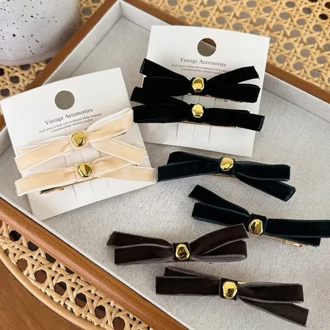 Französische Vintage Samt Schleife Haarklammern Mit Gold Metall Dekor Entenschnabel Clips Für Damen Mädchen Handgefertigte Haar Accessoires