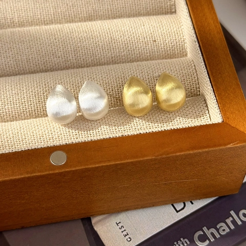 Orecchini a Bottone a Goccia Minimalisti in Rame Spazzolato Opaco Forma di Goccia Oro Argento Eleganti Orecchini da Donna
