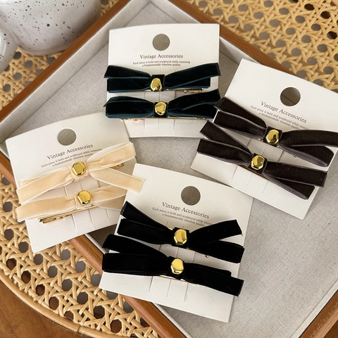 Französische Vintage Samt Schleife Haarklammern Mit Gold Metall Dekor Entenschnabel Clips Für Damen Mädchen Handgefertigte Haar Accessoires