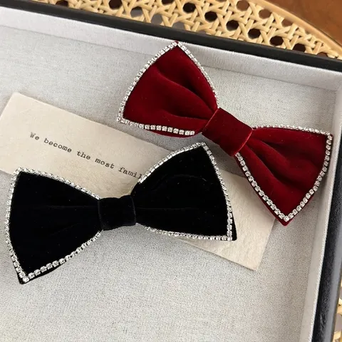 Vintage Samt Schleife Haarclip Mit Strass Kante Eleganter Retro Entenschnabel Haarnadel Für Damen Mädchen Party Täglich Haarschmuck