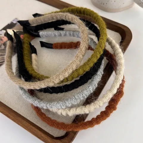 Cerchietto a Maglia Retro Autunno Inverno Bordo Sottile Plissettato in Lana Semplice Dolce Temperamento Accessori Capelli Donna