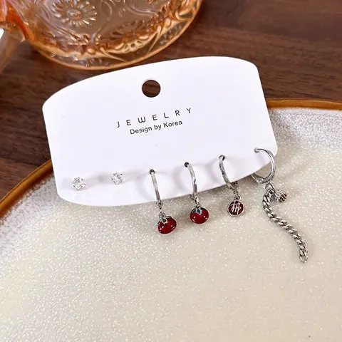 Koperen Rode Persimmon Druppelolie Oorbellen Strass Oorknopjes Met Lange Ketting Mode Koreaanse Stijl Sieraden Voor Vrouwen Viering