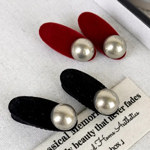 Fermaglio per Capelli Ovale Floccato in Stile Vintage Francese per Donna Elegante Perla Artificiale Sfera di Metallo Decorativo Accessori per Capelli