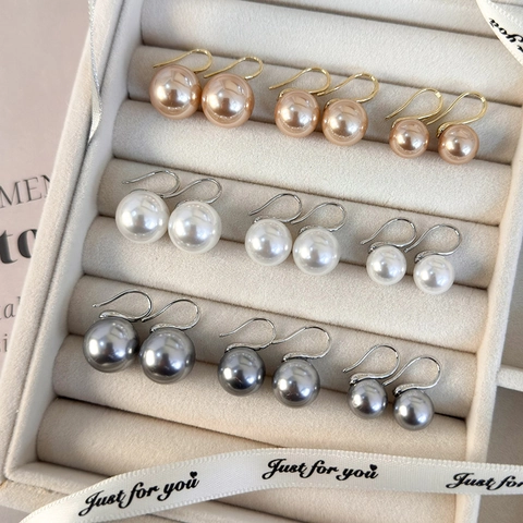 Pendientes de Gancho de Perla Artificial Geométrica Elegante para Mujer Poste de Plata de Ley 925 Joyería Vintage Francesa