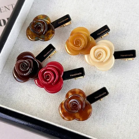 Molletta Per Capelli a Forma di Rosa Vintage In Lega di Acetato Fatta a Mano Becco D'Anatra Per Donna Ragazza Quotidiano