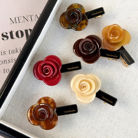 Molletta Per Capelli a Forma di Rosa Vintage In Lega di Acetato Fatta a Mano Becco D'Anatra Per Donna Ragazza Quotidiano