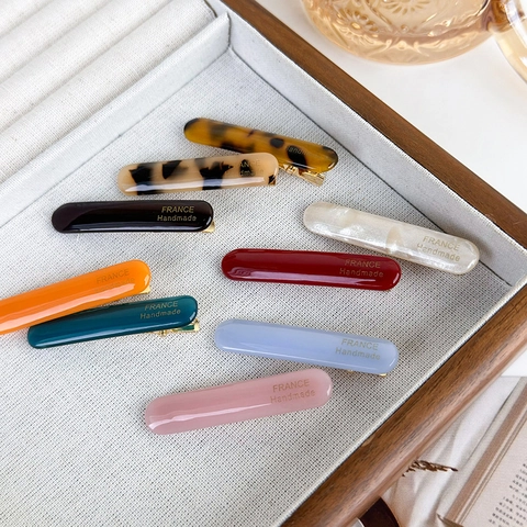 French Minimalist Cellulose Acetate Hair Clip Elegant Tortoise Pattern Duckbill Clip Handmade Solid Color Side Clip For Women