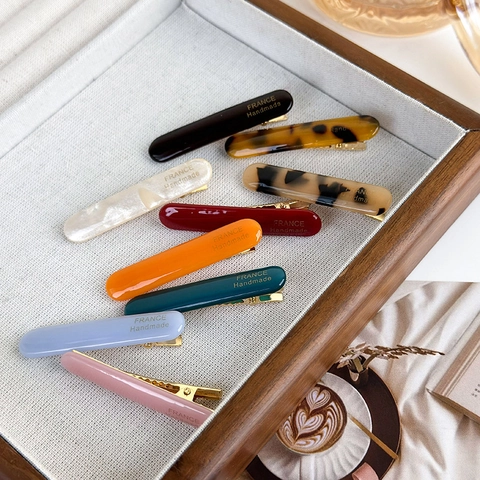 French Minimalist Cellulose Acetate Hair Clip Elegant Tortoise Pattern Duckbill Clip Handmade Solid Color Side Clip For Women
