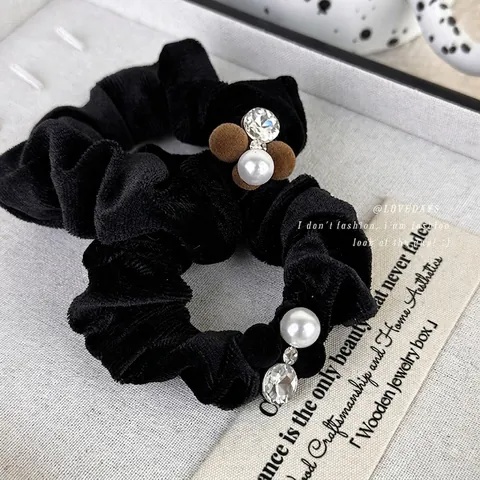 Elegante Scrunchie in Velluto Con Perla Artificiale E Strass Elastico per Capelli Stile Retrò Francese per Donna