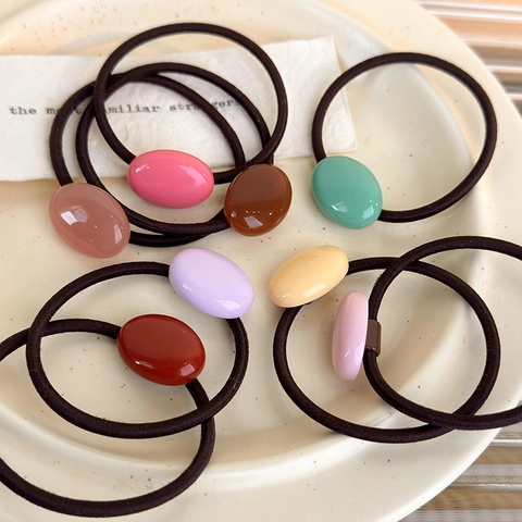 Eleganti Elastici per Capelli in Stile Coreano con Perla Ovale in Resina Corda per Capelli ad Alta Elasticità per Donna