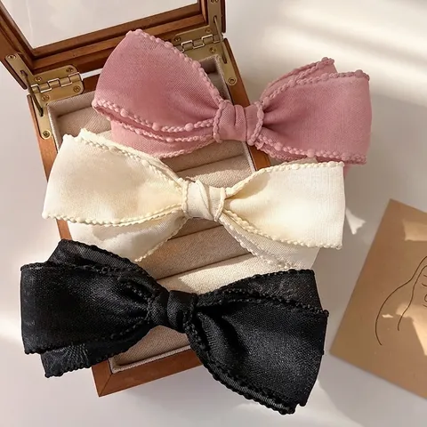 Fermaglio per Capelli con Fiocco in Tessuto Dolce Fatto a Mano Bordo Perline Clip a Molla Elegante Accessorio per Capelli Beige per Donna Decorazione Quotidiana