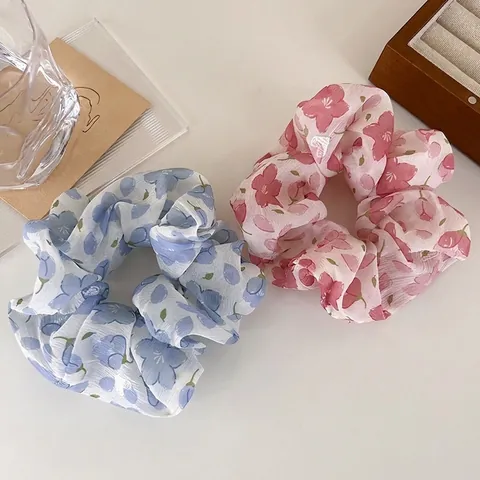 Scrunchie in Chiffon a Fiori per Donna Dolce Elastico per Capelli a Fiori di Ciliegio in Tessuto per Ragazze Accessori Capelli