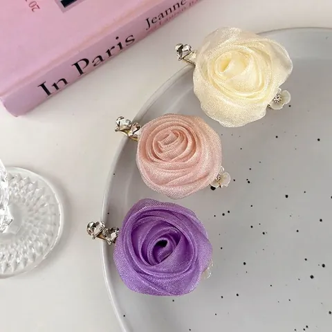 Fermaglio per Capelli a Forma di Rosa in Maglia Fatto a Mano per Donna Dolce Molletta in Lega di Strass Elegante Accessorio per Capelli