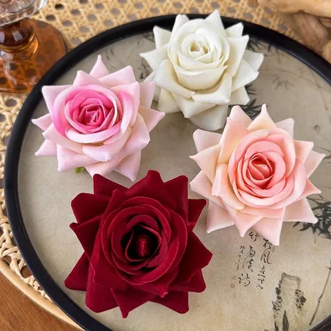 Molletta per Capelli con Rosa di Simulazione Vintage in Tessuto Rosso Accessori per Capelli per Matrimonio Fotografia Donna