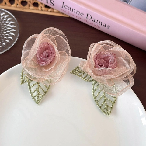 Süße Organza Netz Rose Blume Ohrstecker Für Damen Handgefertigt Mori Stil Rosa Fee Florale Ohrringe Modeschmuck