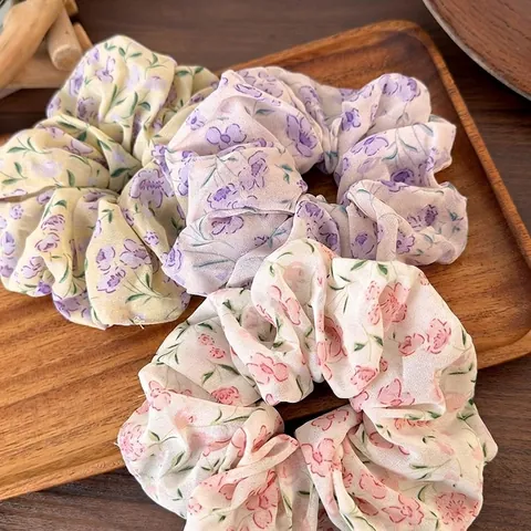 Coleteros de Malla Floral de Doble Capa Estilo Francés para Mujer Elegante Patrón de Flores Tela Grandes Accesorios para el Cabello