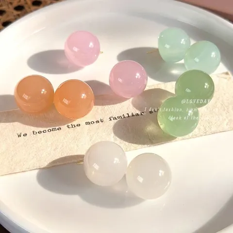 Pendientes de Botón de Bola de Resina de Color Caramelo para Mujer Pendientes Esféricos de Color Gelatina Joyería Diaria