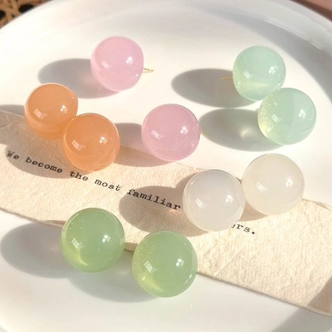 Pendientes de Botón de Bola de Resina de Color Caramelo para Mujer Pendientes Esféricos de Color Gelatina Joyería Diaria