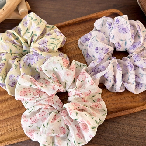 Coleteros de Malla Floral de Doble Capa Estilo Francés para Mujer Elegante Patrón de Flores Tela Grandes Accesorios para el Cabello