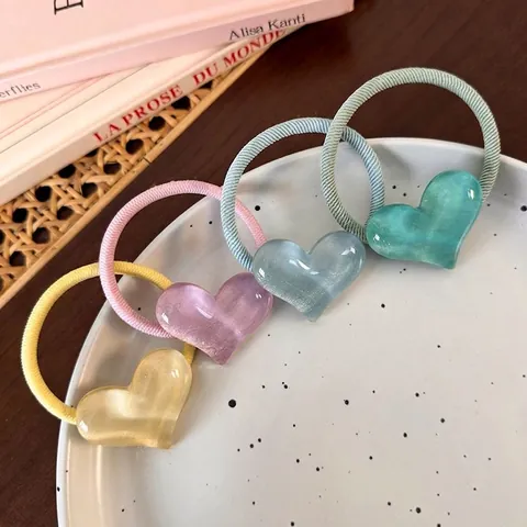Cute Resin Heart Hair Tie Elastic Band Minimalist Versatile Cat Eye Ponytail Holder INS Style Hair Accessories For Women