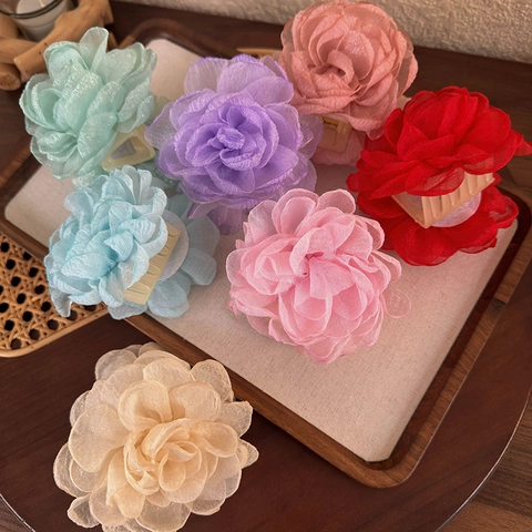 Handgefertigte Stoff Blume Haarkralle Große Rose Haarklammer Für Damen Urlaub Strand Süß Fee Haarstyling Zubehör