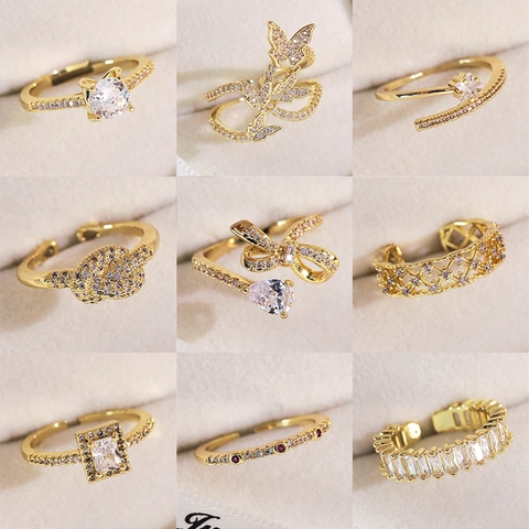 Elegant Copper Zirconia Butterfly Open Ring Adjustable Micro Pave Fashion Jewelry For Women Index Finger Ring Gift
