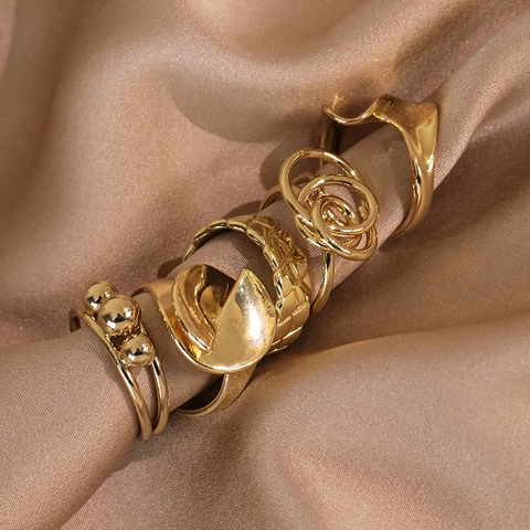 Gold Plated Copper Open Adjustable Rings For Women Minimalist Geometric Metal Plain Finger Jewelry Retro Wave Braided Design Ring