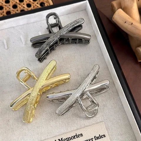 Elegante Fermaglio per Capelli a Pinza in Metallo a Forma di X in Lega Grande a Croce Shark Clip Accessori per Capelli Donna