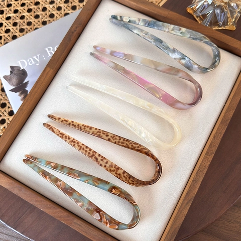 Vintage Acetate U-Shaped Hair Fork Minimalist Marble Tortoise Shell Hair Stick For Women Daily Commute Hair Accessories