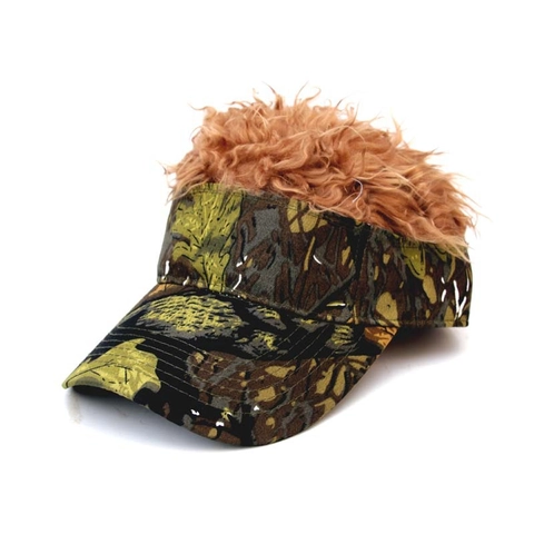 Unisex Novelty Wig Baseball Cap Synthetic Hair Camouflage Peaked Cap Outdoor Party Fun Sunshade Hat Men Women Cotton Wig Hat