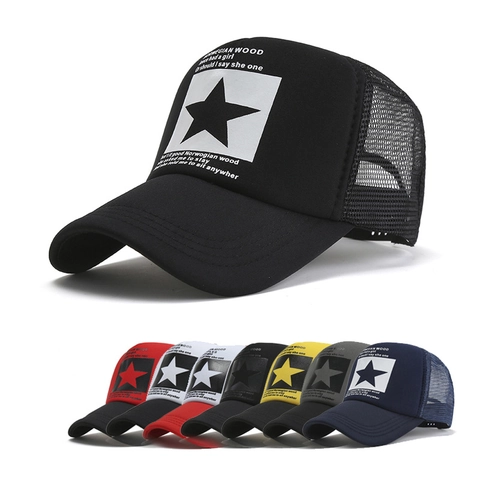 Katoen Polyester Ster Gedrukte Trucker Pet Ademend Gaas Honkbalpet Amerikaans Retro Snapback Buiten Zonnehoed Sportpet