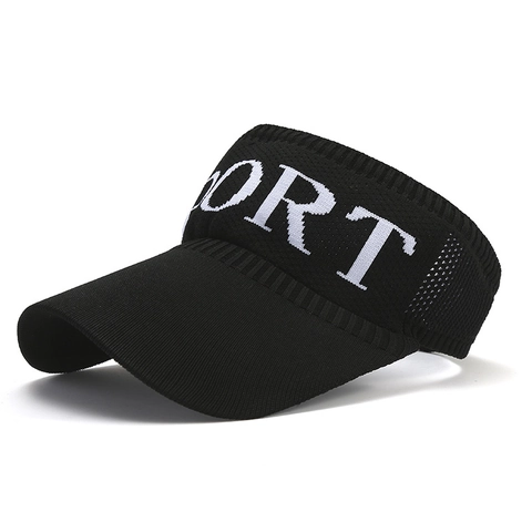 Women Summer Knitted Polyester Sun Visor Hat Sport Lettering Empty Top Sunshade Outdoor Tennis Running Foldable Sun Hat