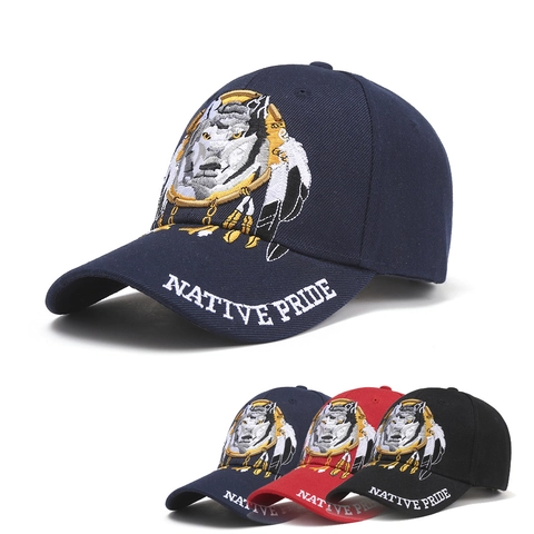 Etnische Wolfskop Borduurwerk Honkbalpet Voor Heren Dames Acryl Geborduurd Zonnehoed Outdoor Casual Native Pride Pet