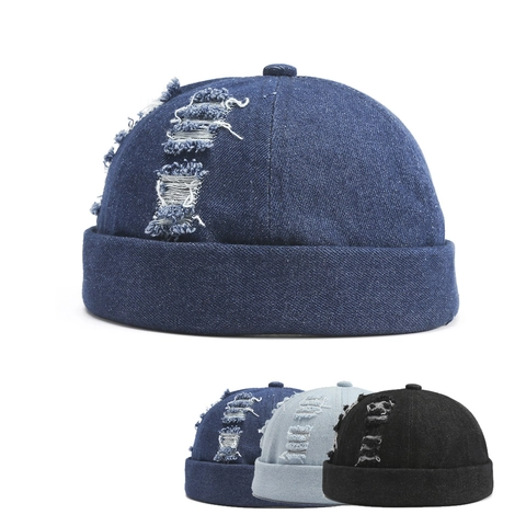 Berretto Docker Retrò da Uomo in Denim Senza Tesa Stile Streetwear Beanie Vintage Lavato Denim Skullcap Per Hip Hop Casual