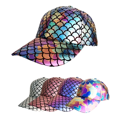 Berretto da Baseball con Squame di Pesce Sirena Cangiante Cappello Hip Hop Olografico Laser Regolabile per Esterni Uomo Donna