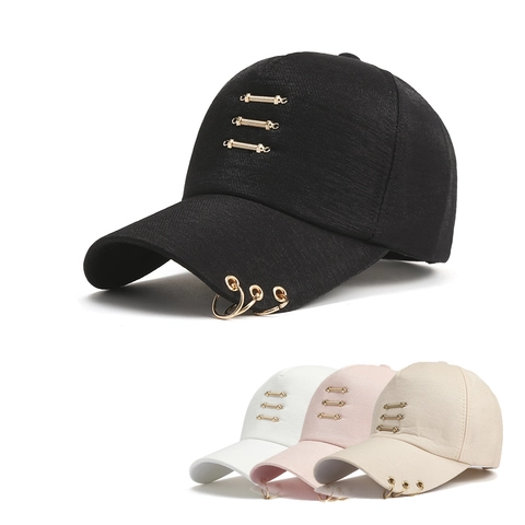Fashion Cotton Baseball Cap With Metal Rings And Bars Punk Street Style Sun Protection Adjustable Hat For Men Women
