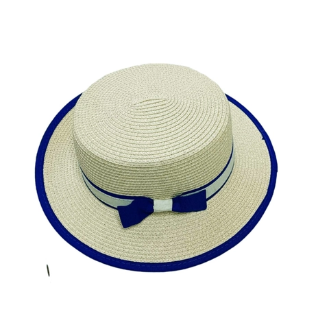 Dames Kinderen Vintage Strooien Boothoed Strik Lint Platte Bovenkant Zomer Zonbescherming Strandhoed Voor Vakantie