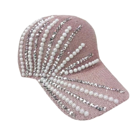 Gorra De Béisbol De Punto Para Mujer Con Decoración De Perlas Artificiales Y Diamantes De Imitación Moda Verano Protección Solar Ajustable