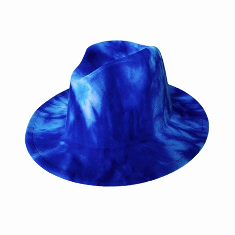 Vintage Tie Dye Fedora Hat Unisex Wide Brim Cotton Polyester Felt Jazz Cap Fashion British Style Autumn Winter Sun Hat