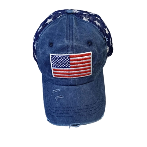 Vintage Gewassen Baseballpet US Vlag Borduurwerk Distressed Mesh Trucker Hat Verstelbare Zonneklep Outdoor Casual Sportpet